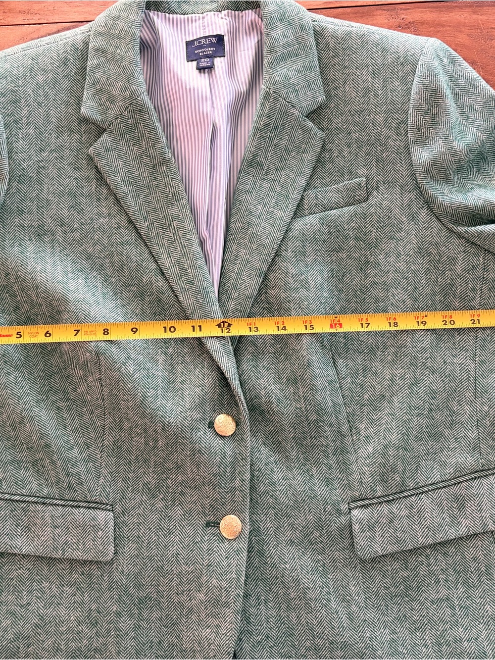 J. Crew Green Herringbone Schoolboy Blazer Wool Blend Womens Size 20 - Picture 12 of 15